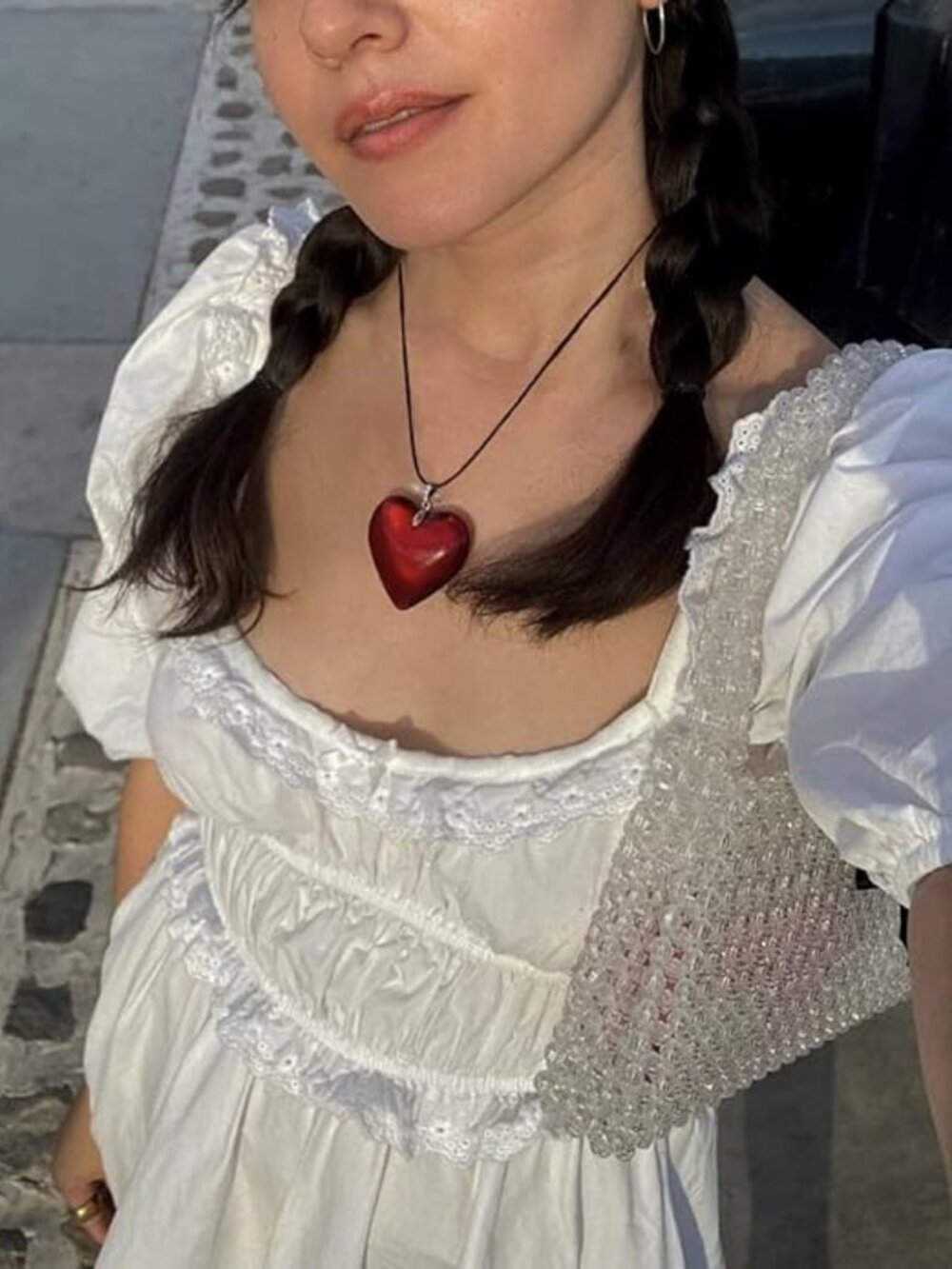 y2k red heart punk street necklace